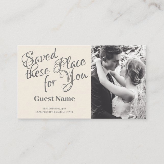 Kissing Wedding Couple in Monochrome Place Card (Front)