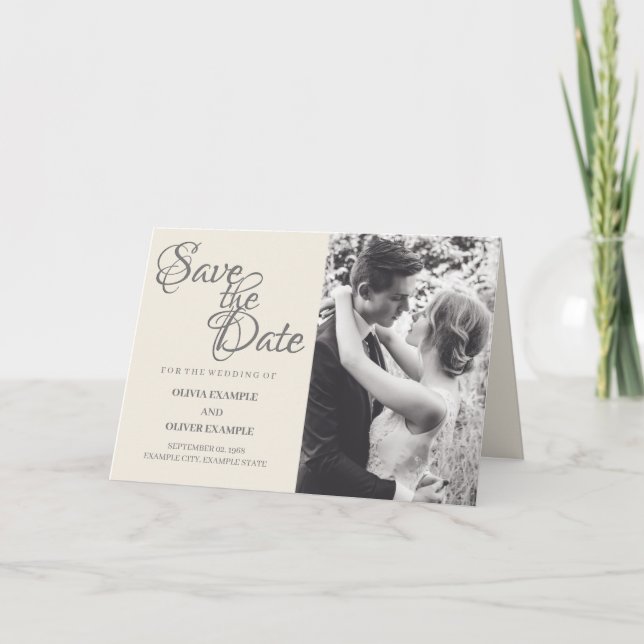 Kissing wedding couple in monochrome thank you card (Front)