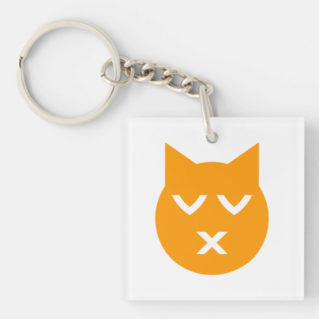 Kissing with Closed Eyes Emoji Cat Key Ring (Front)