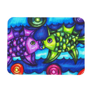 Kissy Fish whimsical colourful ocean animal art Magnet
