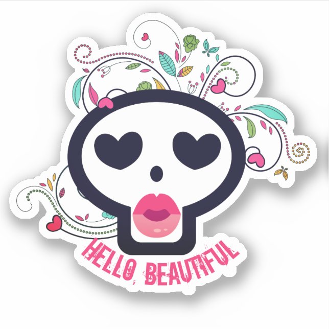 Kissy lips skull skeleton personalised sticker (Front)