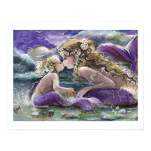 Kissy Mermaids in Purple, Mother and Child
