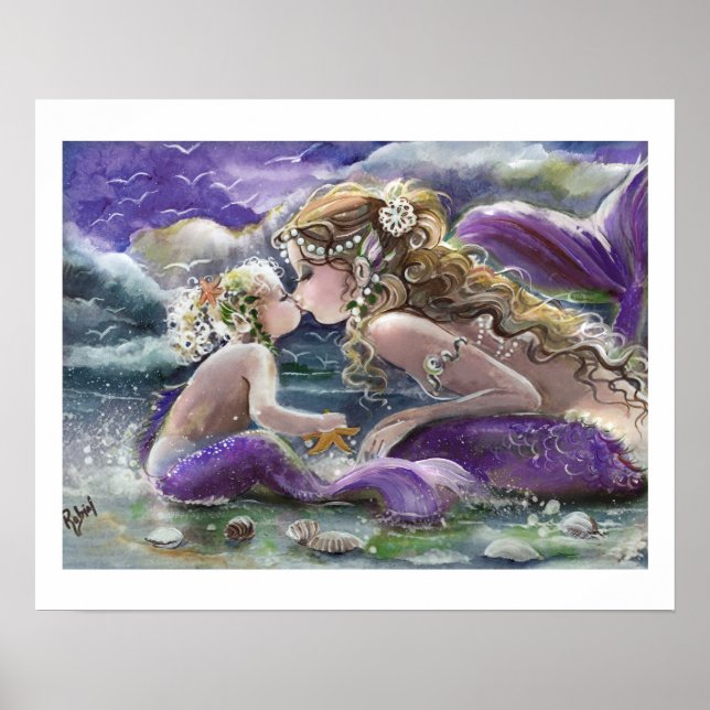 Kissy Mermaids in Purple, Mother and Child Poster (Front)