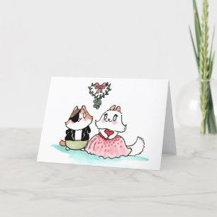 Kit and Angora under the mistletoe Holiday Card