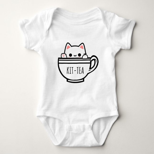 Kit Tea Funny Cat Pun Kawaii Cat Baby Bodysuit (Front)