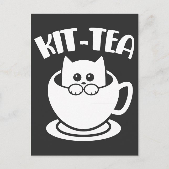 Kit-Tea Pet Funny Cat Tea Animal Pun Postcard (Front)