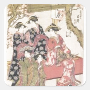 Kitagawa Utamaro cherry blossoms pink spring petal Square Sticker