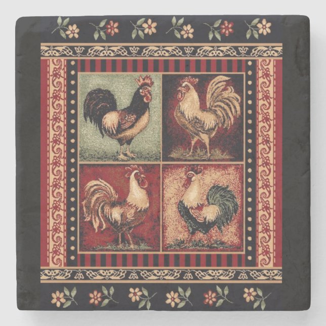 kitch barn rooster marble stone coaster (Front)
