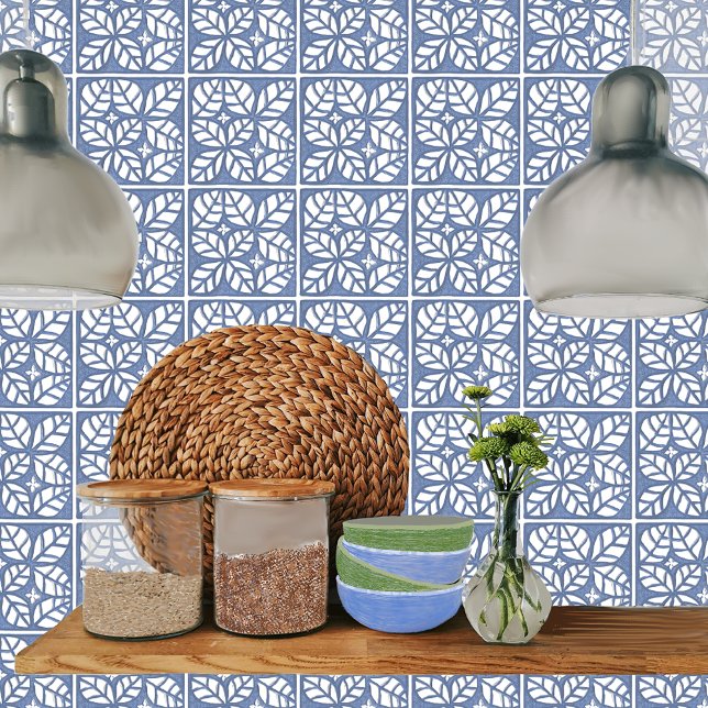  Kitchen backsplash tile, Blue and white Ceramic Tile (Blue Ovate Leaf kitchen backsplash tile. Can be installed vertically, horizontally or diagonally. )