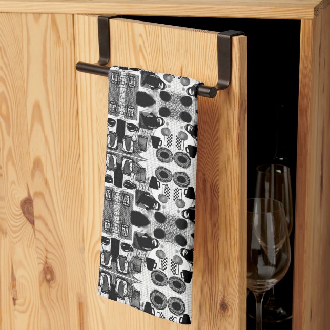 Kitchen Black and white Tea Towel (Thirds Fold)