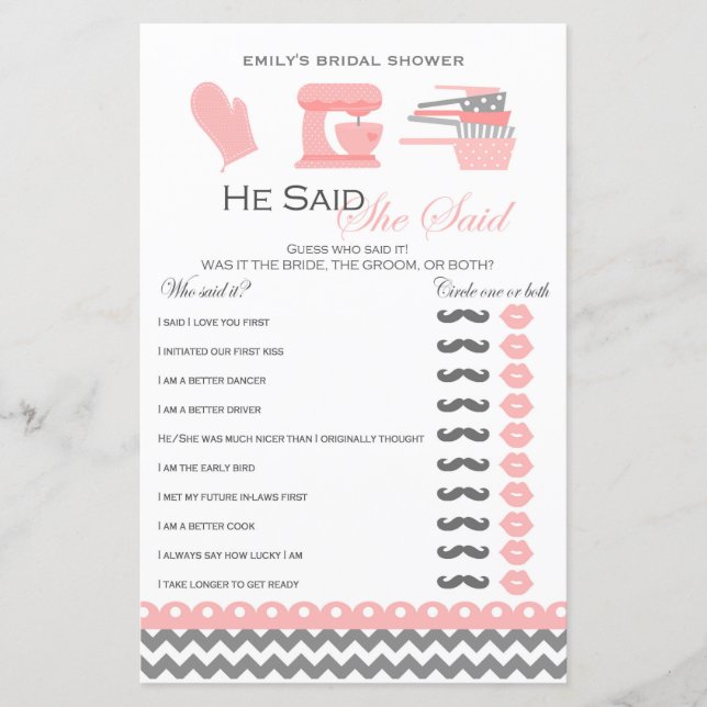 Kitchen Bridal Shower Game PRINTED (Front)