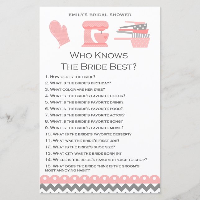 Kitchen Bridal Shower Game PRINTED (Front)