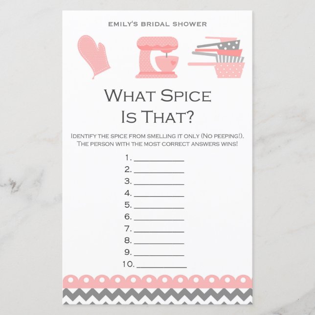 Kitchen Bridal Shower Game PRINTED (Front)