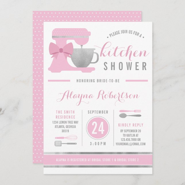 Kitchen Bridal Shower Invitation, Faux Foil Invitation (Front/Back)