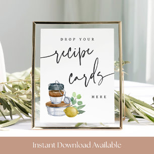 Kitchen Bridal Shower Recipe Card Drop Sign