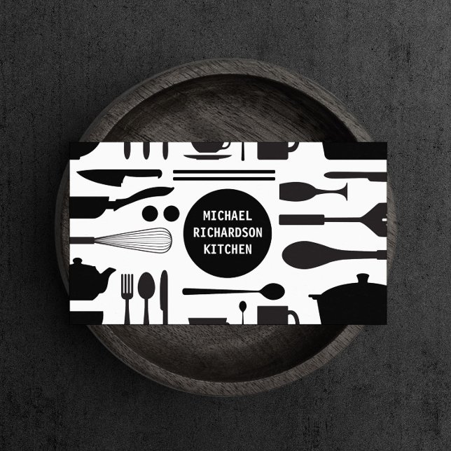 Kitchen Collage Black/White with Black Logo Business Card (Creator Uploaded)