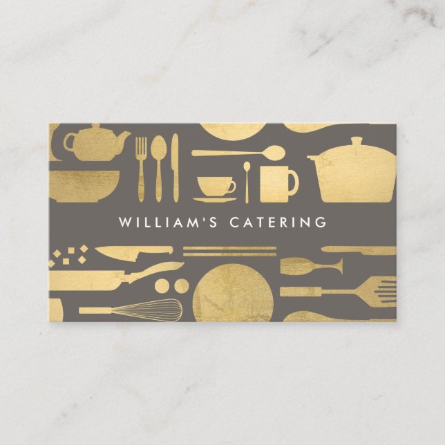 Kitchen Collage Faux Gold/Grey Business Card (Front)