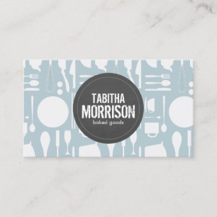 Kitchen Collage on Blue with Rustic Logo Business Card