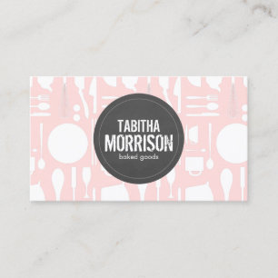 Kitchen Collage on Pink with Grey Logo Business Card