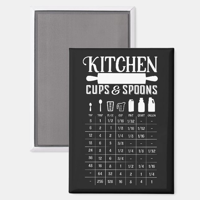 Kitchen Conversion Chart of Spoons to Gallons Magnet (Front/Back)
