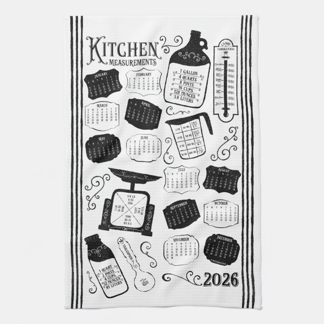 Kitchen Conversions 2026 Calendar Tea Towel (Vertical)