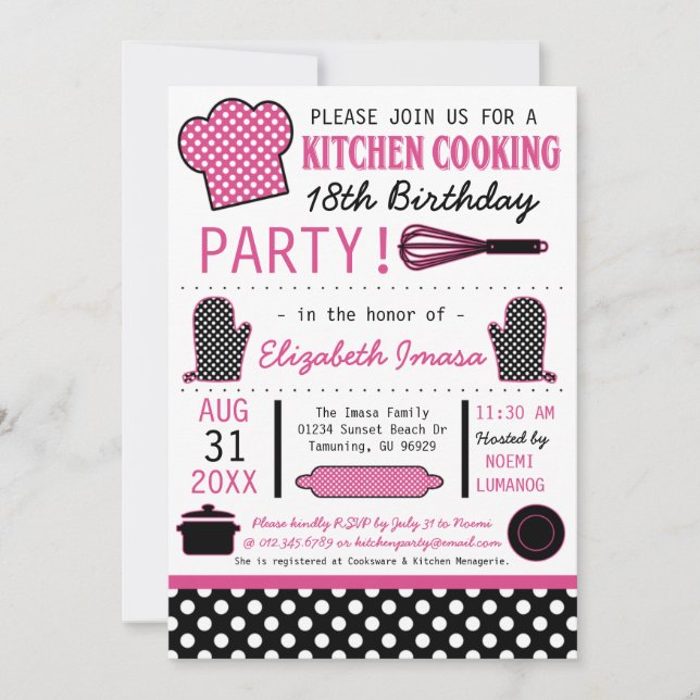 Kitchen Cooking Birthday Party Invitation (Front)