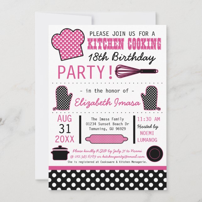 Kitchen Cooking Birthday Party Invitation (Front)