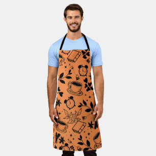 kitchen dining cute tea coffee book orange pattern apron