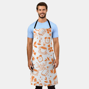 kitchen dining cute tea coffee book orange pattern apron