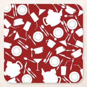 Kitchen Elements Pattern Square Paper Coaster