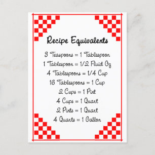 Kitchen Equivalents Red Checked Recipe Card