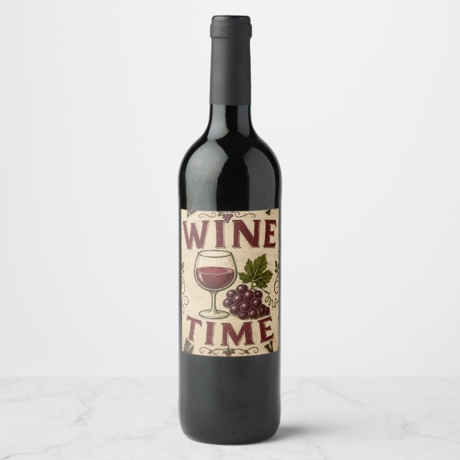 Kitchen Farmhouse Decor Wine Time  Label (Front)