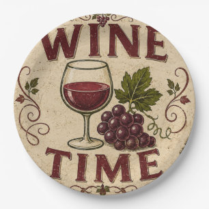Kitchen Farmhouse Decor Wine Time Paper Plate