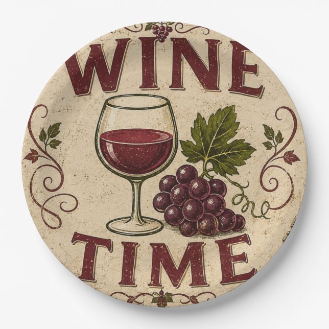 Kitchen Farmhouse Decor Wine Time  Paper Plate (Front)
