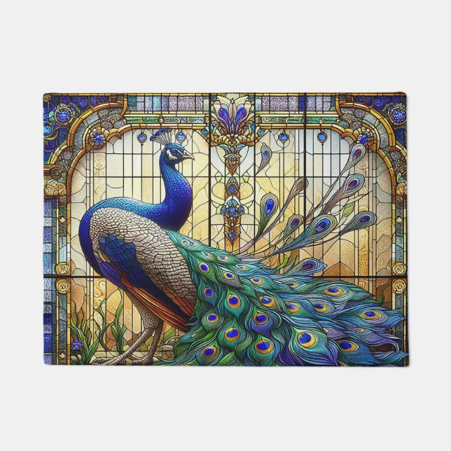 Kitchen Floor Mat Peacock Stained Glass (Front)