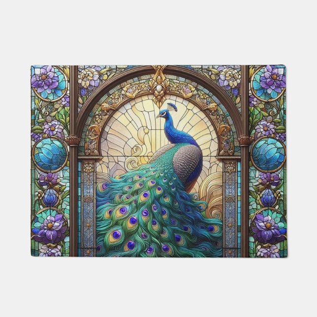 Kitchen Floor Mat Peacock Stained Glass (Front)