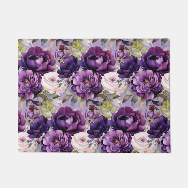 Kitchen Floor Mat - Purple Peonies (Front)