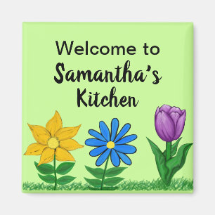 Kitchen Floral Garden Personalised Name Magnets
