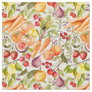 Kitchen Garden Harvest Watercolor Fruit & Veggie Fabric