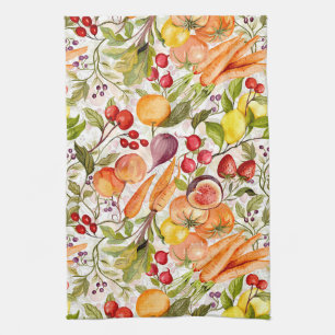 Kitchen Garden Harvest Watercolor Fruit & Veggie Tea Towel