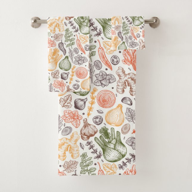 Kitchen Garden Vegetable Pattern Bath Towel Set (Insitu)