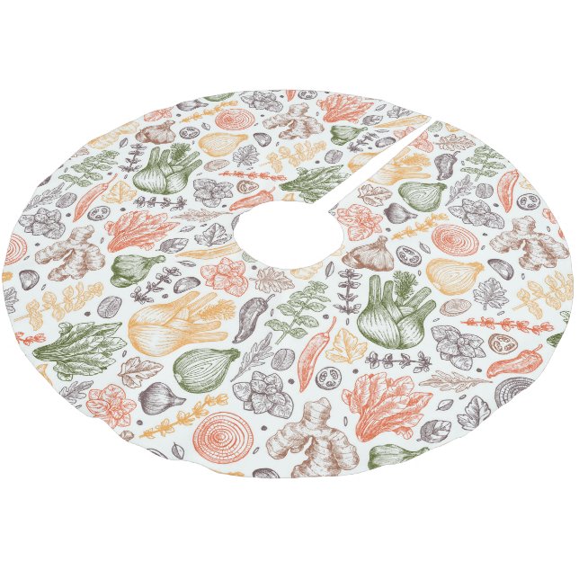 Kitchen Garden Vegetable Pattern Brushed Polyester Tree Skirt (Angled)