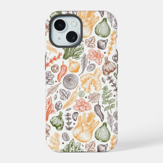 Kitchen Garden Vegetable Pattern iPhone 15 Case (Back)