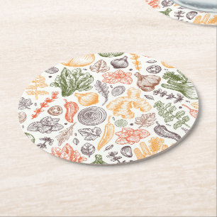 Kitchen Garden Vegetable Pattern Round Paper Coaster