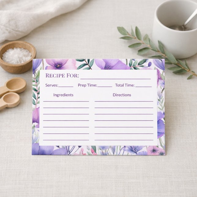 Kitchen Gift Elegant Purple Floral Recipe Card (Creator Uploaded)