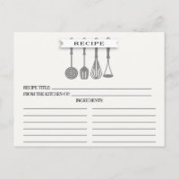 Kitchen Grey Utensils Bridal Shower Recipe Cards