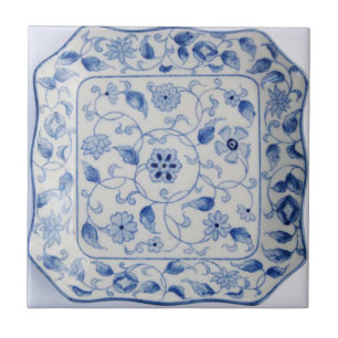 Kitchen hot plate in blue and white ceramic tile