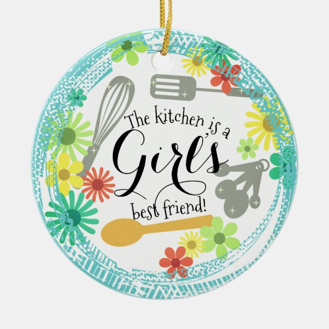 Kitchen is girl's best friend Christmas ornament (Front)