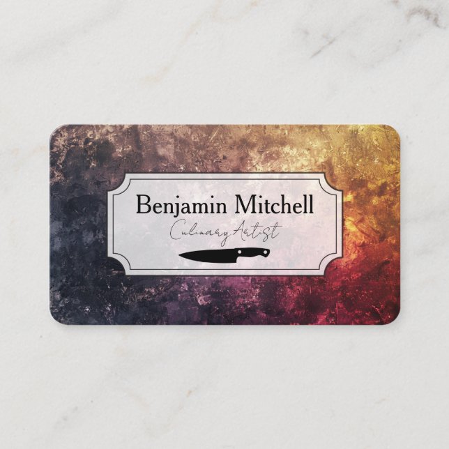 Kitchen Knife | Chef | Artistic Background Business Card (Front)