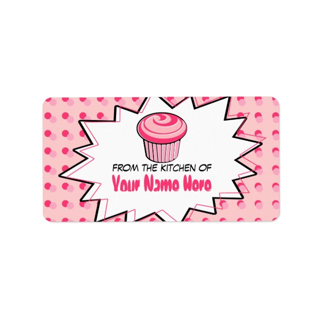 Kitchen Labels - Pop Art - Pink Cupcake (Front)